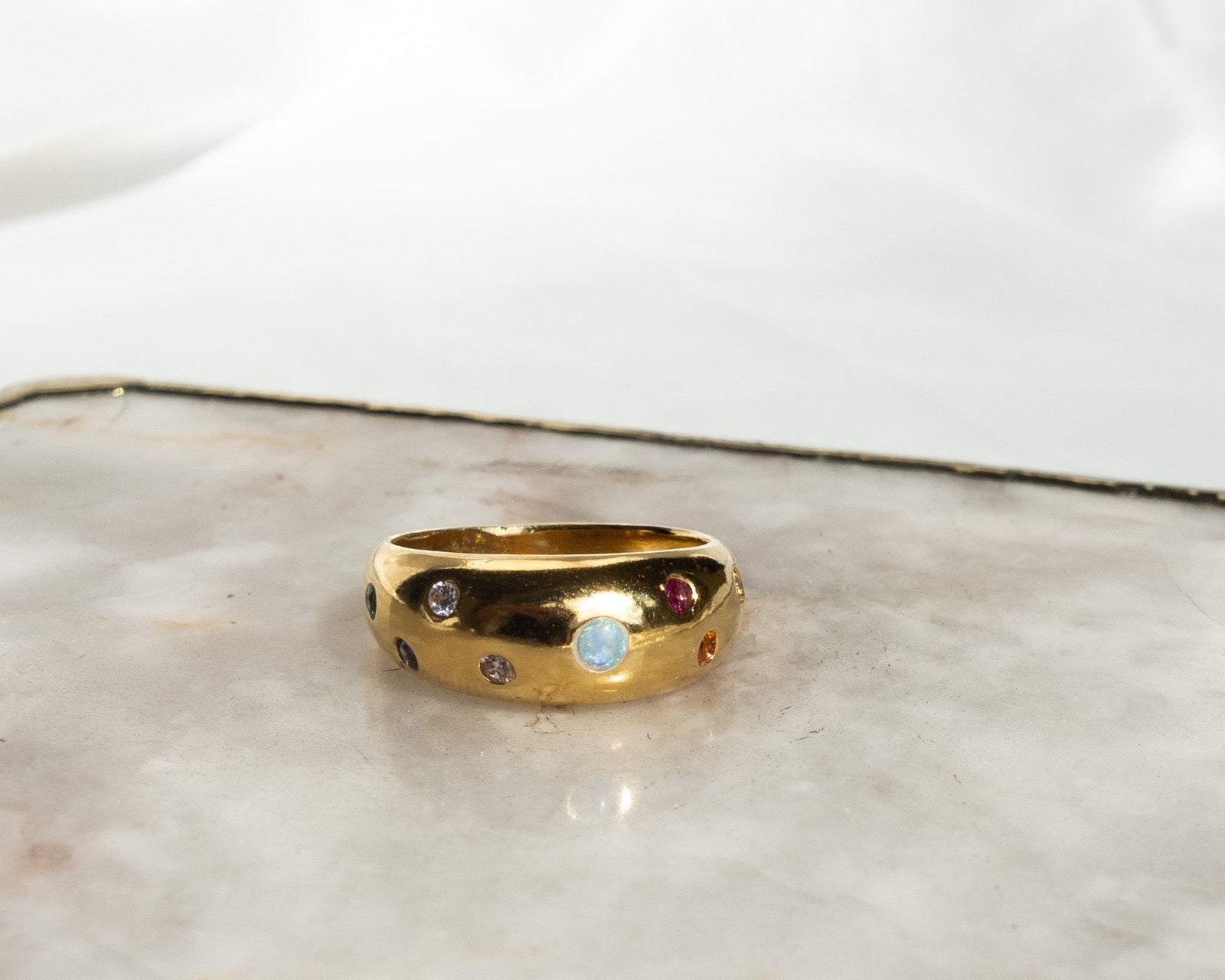Aura ring mit opal chunky ring unisex damen herren zirkonia steinen