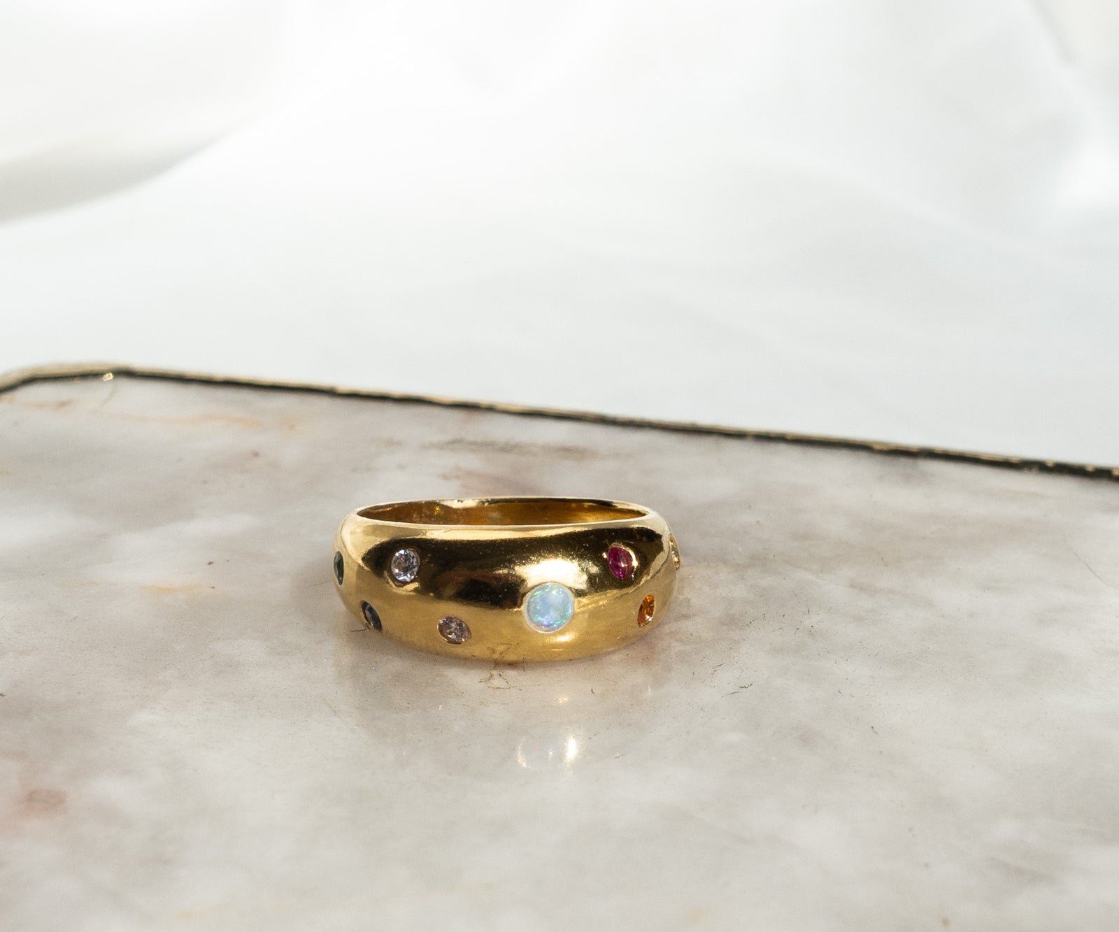 Aura ring mit opal chunky ring unisex damen herren zirkonia steinen